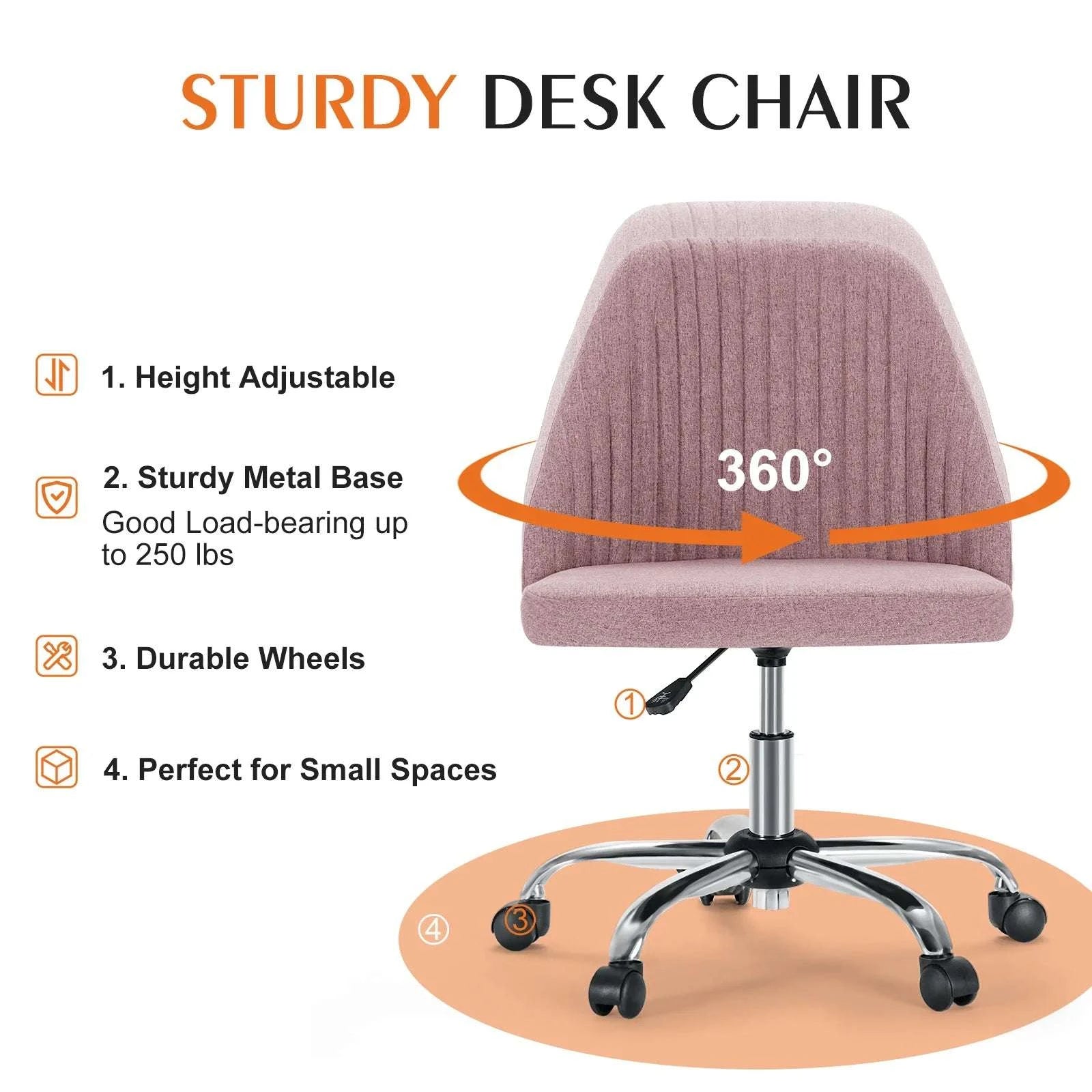 Armless Adjustable Swivel Desk Chair with Wheels and Back Support-DARK GRAY / United States