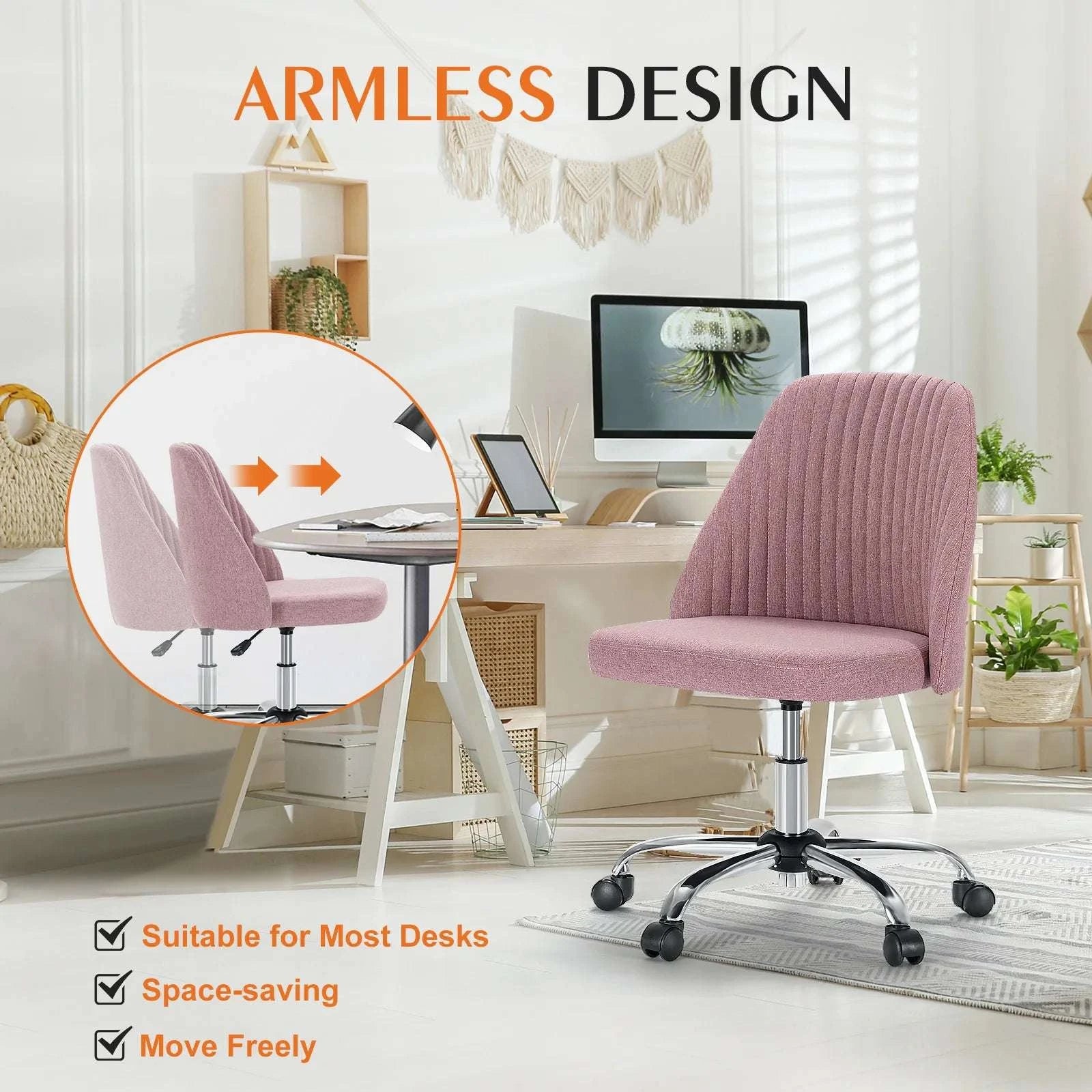 Armless Adjustable Swivel Desk Chair with Wheels and Back Support-DARK GRAY / United States