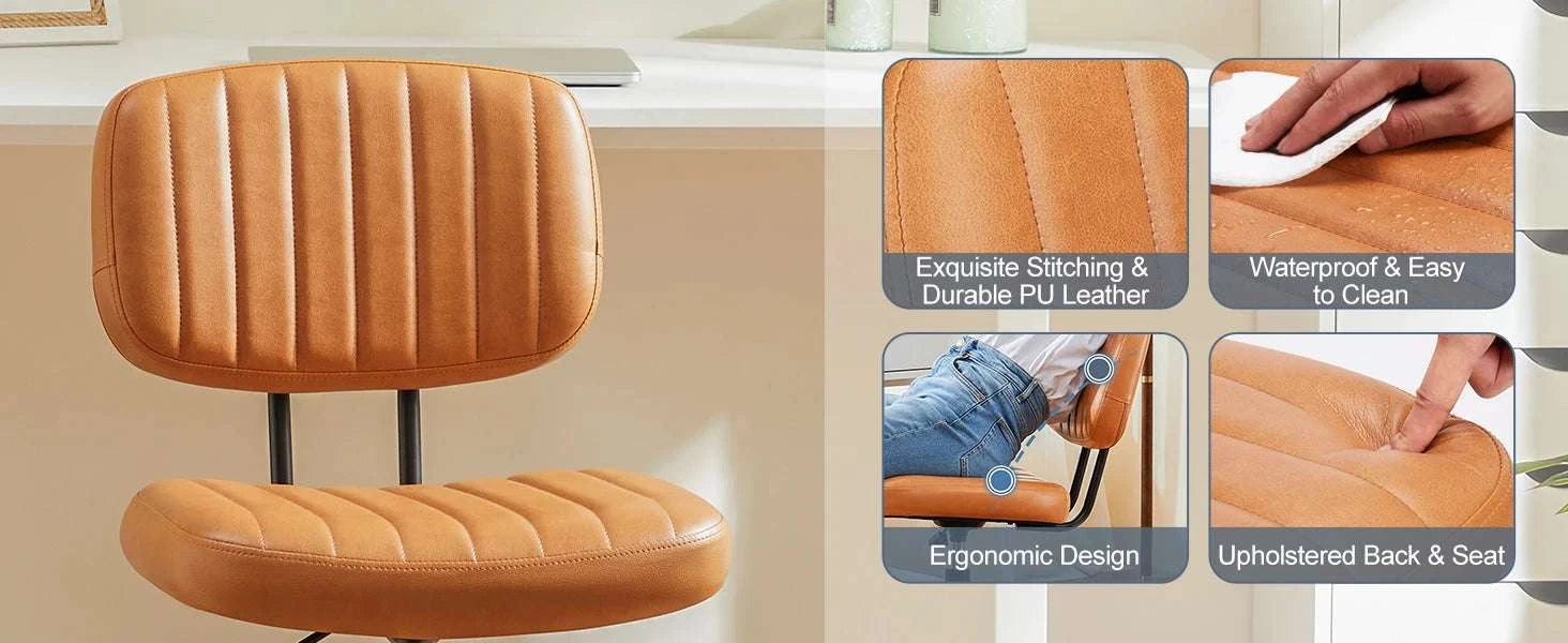 Armless Office Desk Chair with Lumbar Support & Swivel Wheels-WHITE / United States