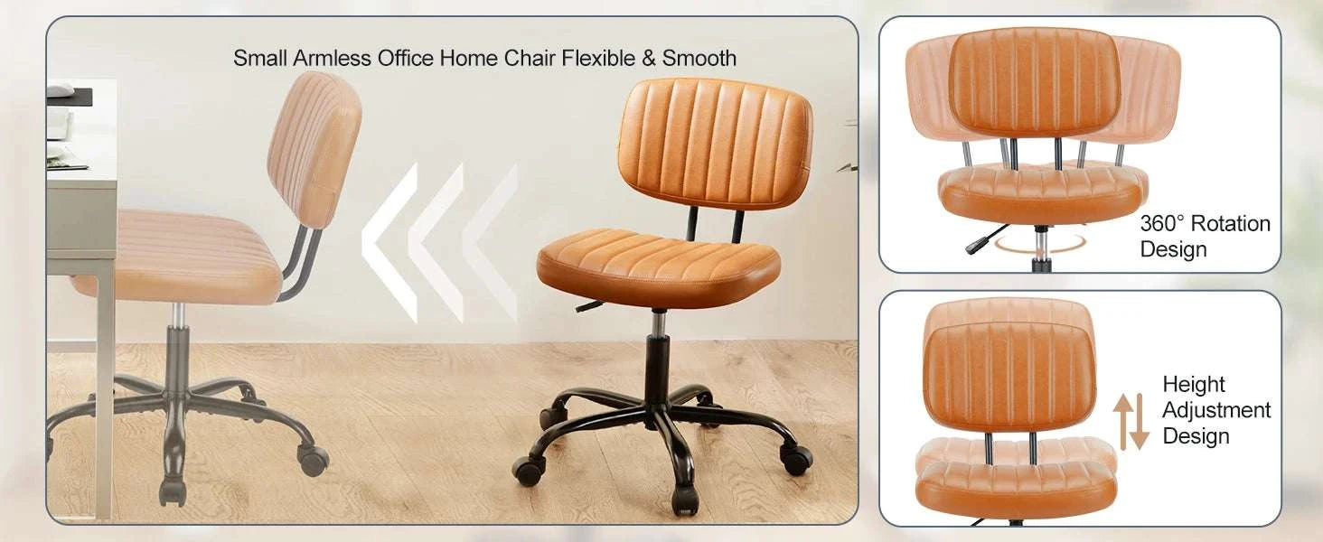 Armless Office Desk Chair with Lumbar Support & Swivel Wheels-WHITE / United States