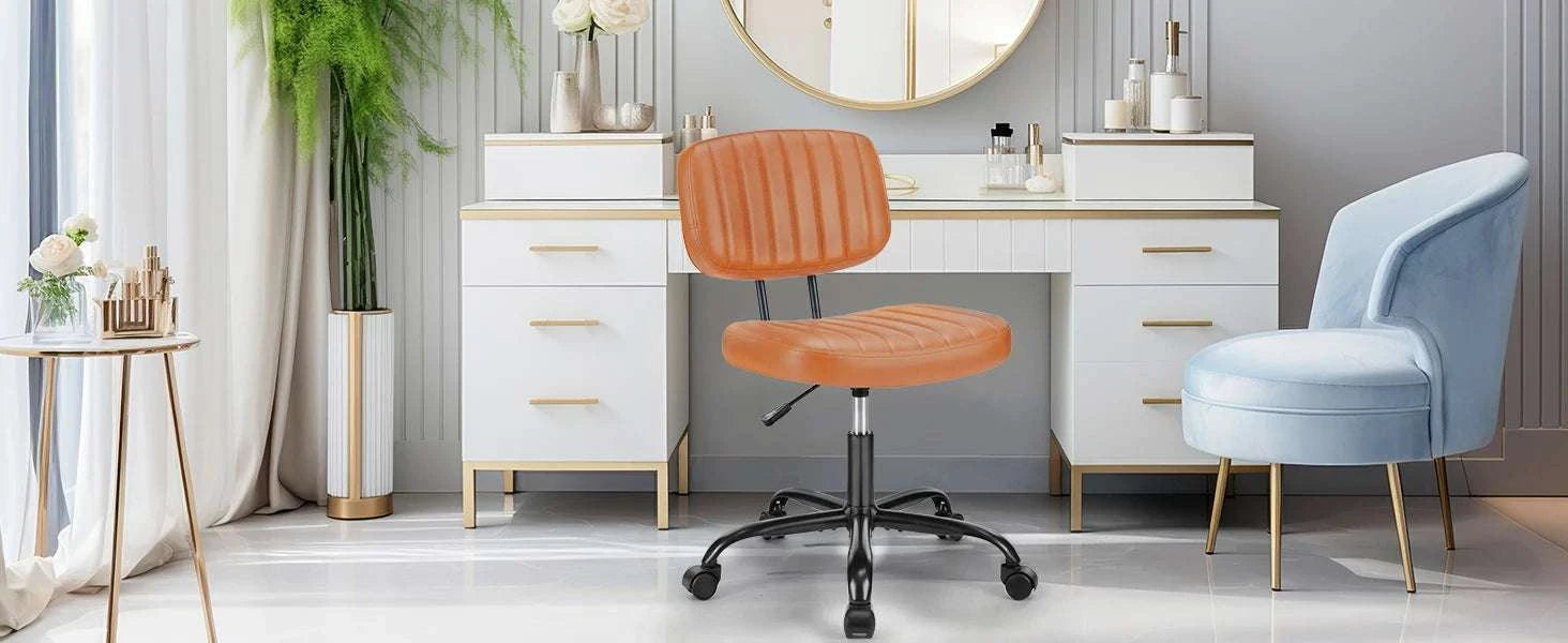 Armless Office Desk Chair with Lumbar Support & Swivel Wheels-WHITE / United States