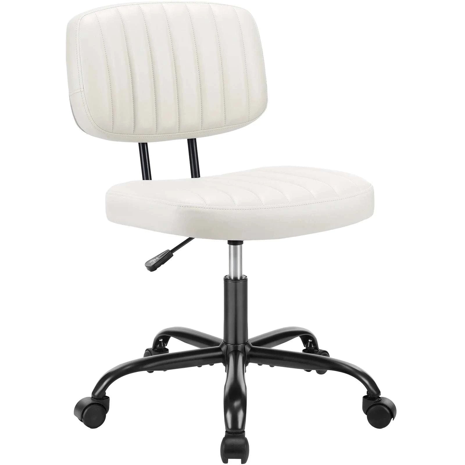 Armless Office Desk Chair with Lumbar Support & Swivel Wheels-WHITE / United States