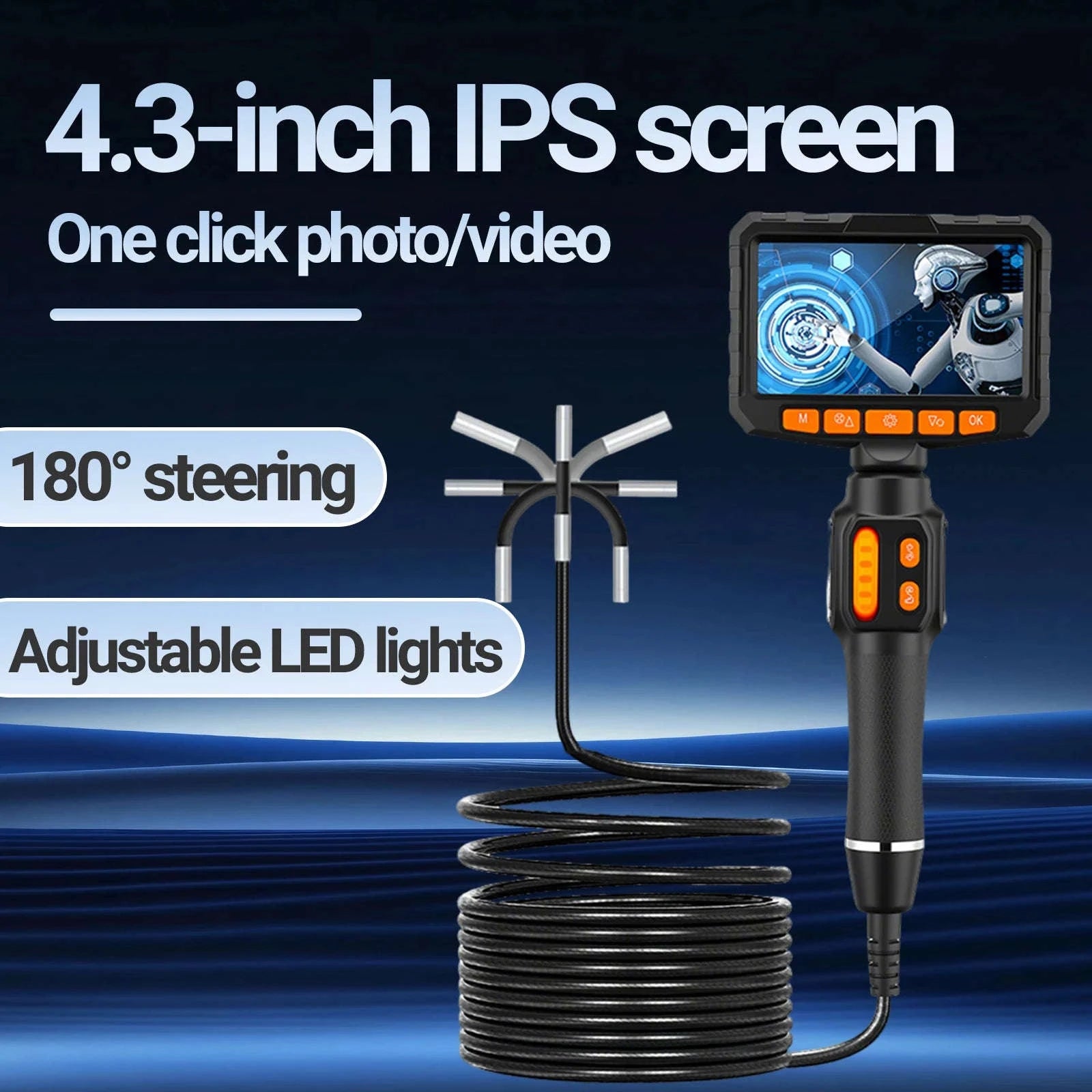Articulating Borescope Camera 4.3 Inch 1080P HD IP67 Probe-4.3 INCH / 6mm / United States