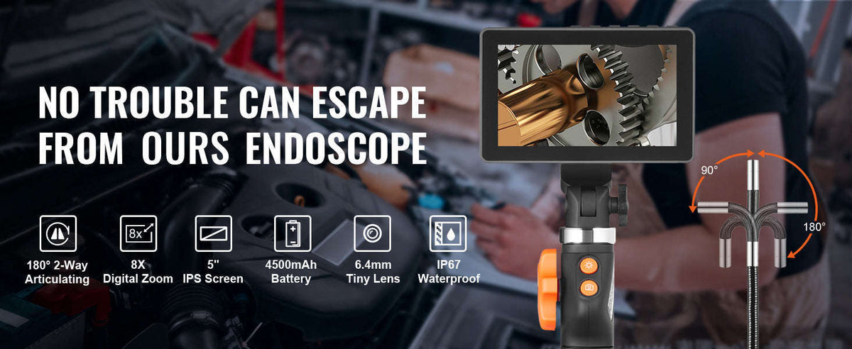 Articulating Borescope Camera with Light, 5" 1080P Screen, 6.4mm Lens-spain