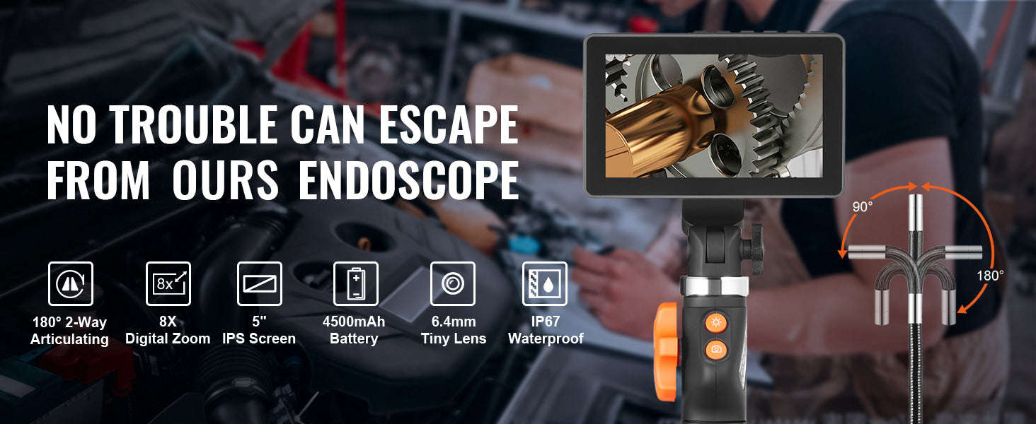 Articulating Borescope Camera with Light, 5" 1080P Screen, 6.4mm Lens-spain
