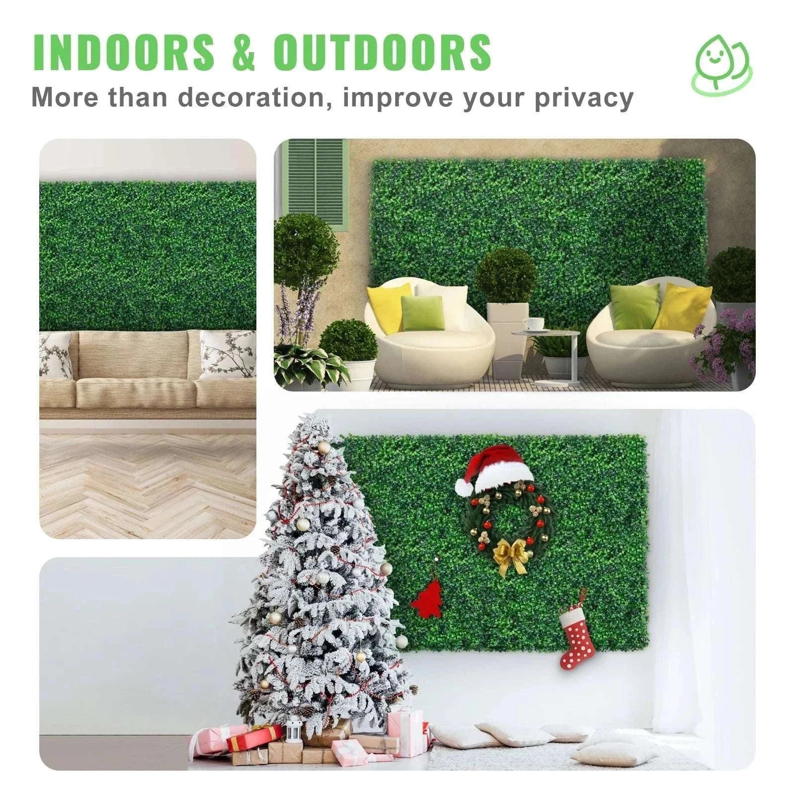 Artificial Boxwood Hedge Wall Panels 24 PCS UV Grass Backdrop-24x16in / Poland