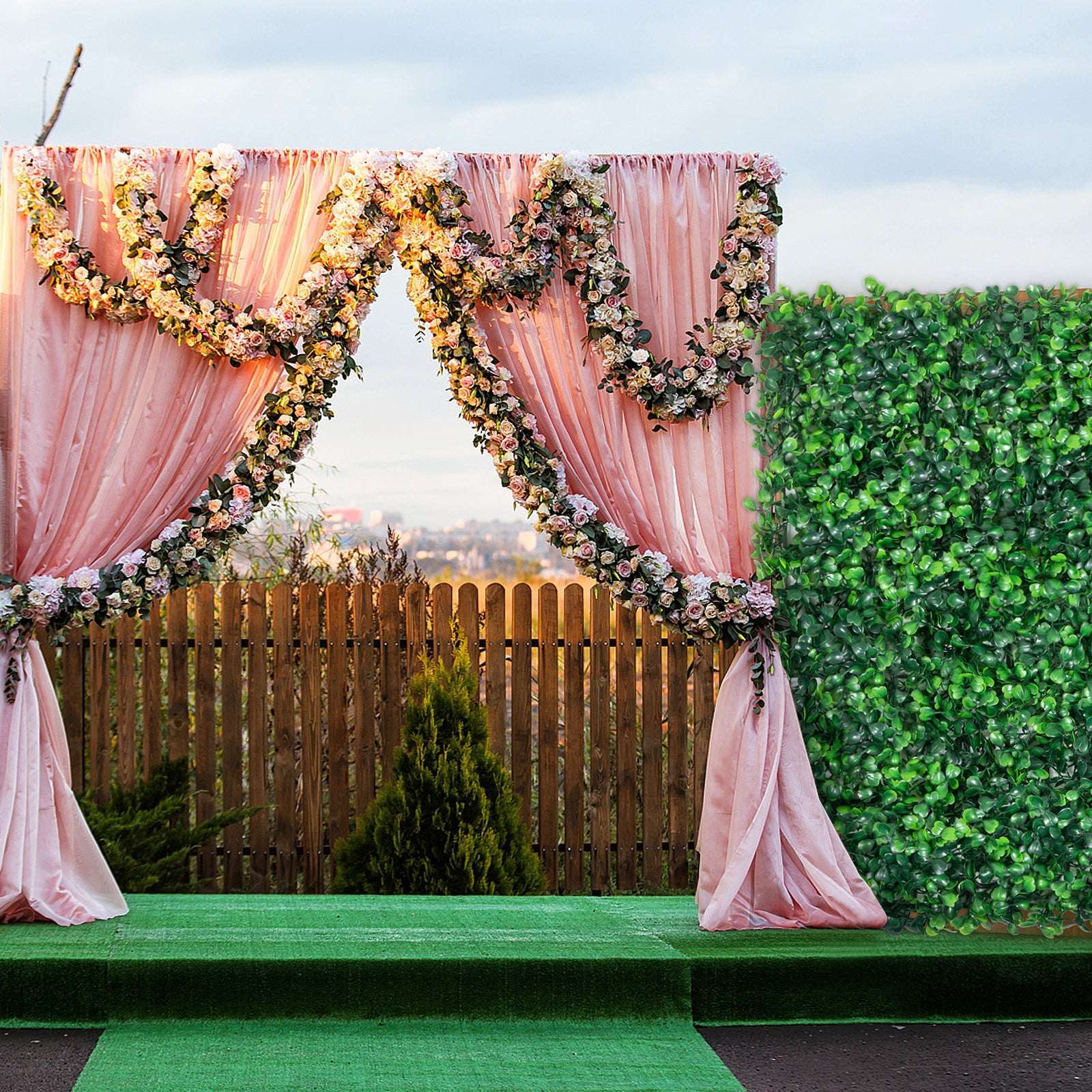 Artificial Boxwood Hedge Wall Panels 24 PCS UV Grass Backdrop-24x16in / Poland