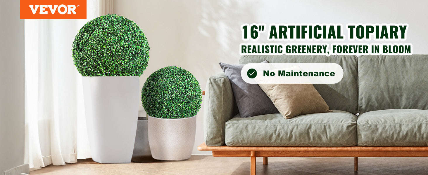 Artificial Boxwood Topiary Trees 16 Inch Ball Shape, 2 Pack-16in / United States