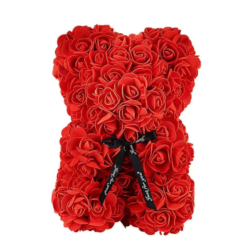 Artificial Flower Eternal Rose Teddy Bear Gift for Celebrations-PInk