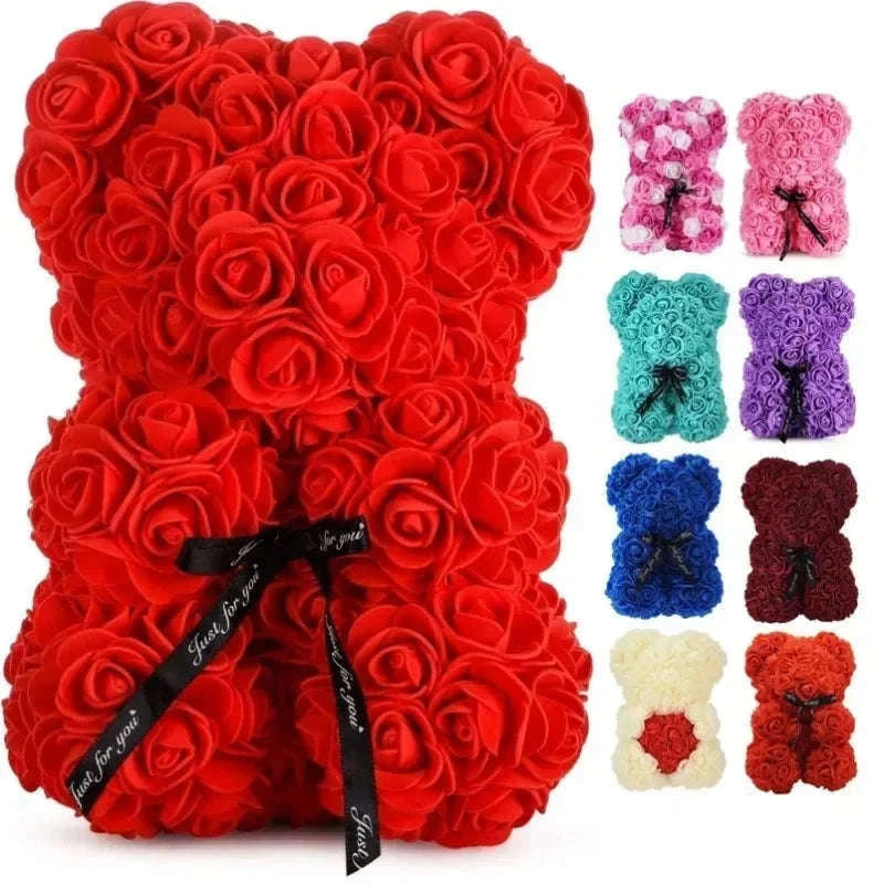Artificial Flower Eternal Rose Teddy Bear Gift for Celebrations-PInk