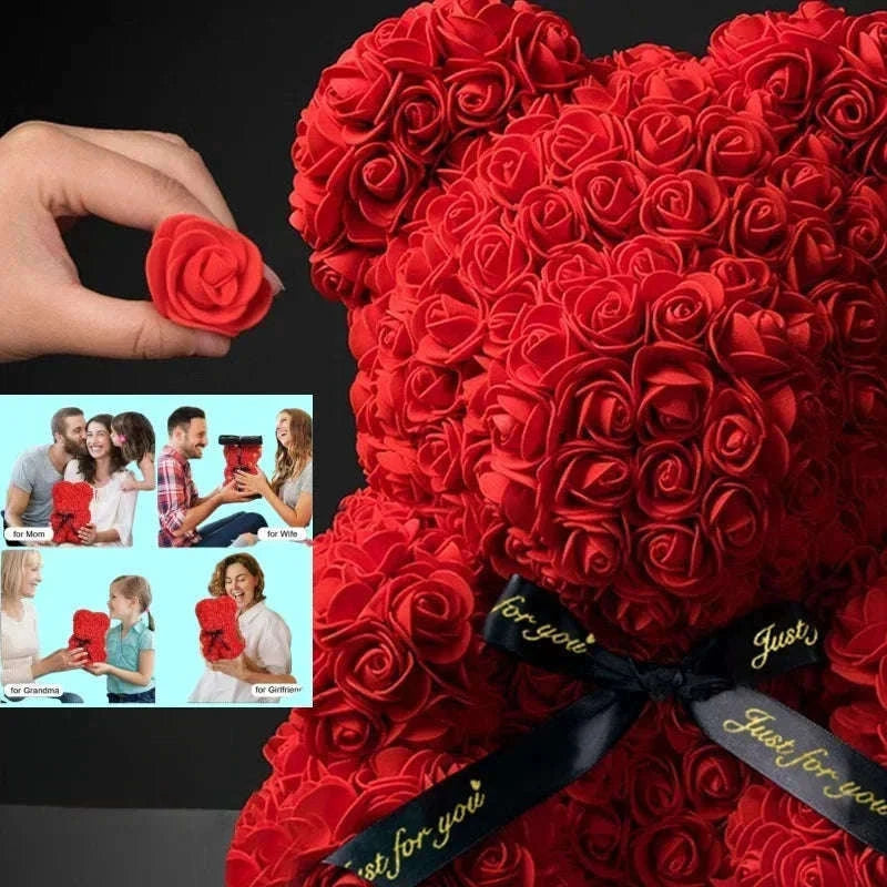 Artificial Flower Eternal Rose Teddy Bear Gift for Celebrations-PInk