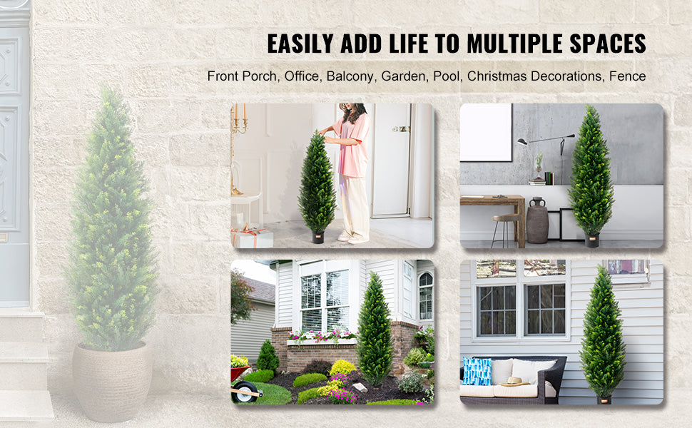 SucceBuy Artificial Cedar Topiary Tree Evergreen Fake Pine Cypress Trees Plant Artificial Greenery Set for Home Decor Outdoor