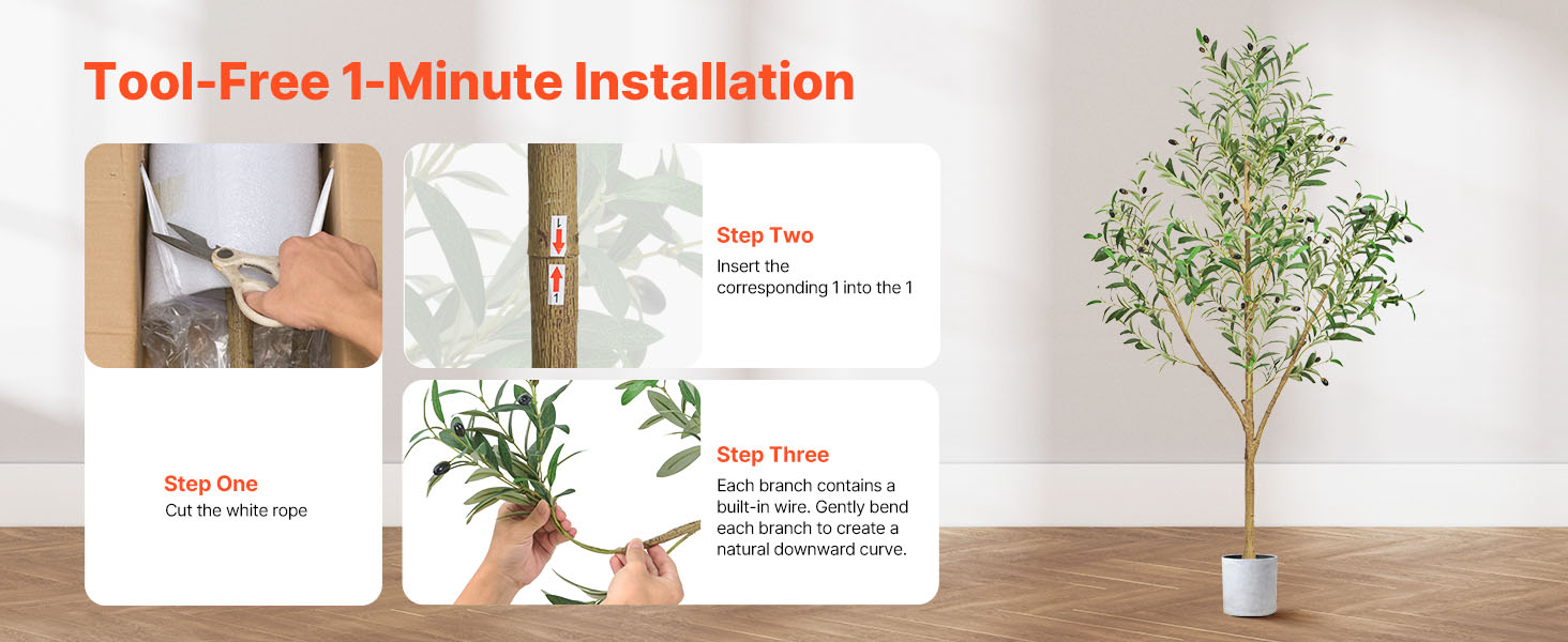 Árvore Artificial SucceBuy com Vaso Preto, Árvore Falsa Alta com Tronco de Madeira Natural, Planta Falsa para Interior, Decoração de Canto para Casa e Escritório