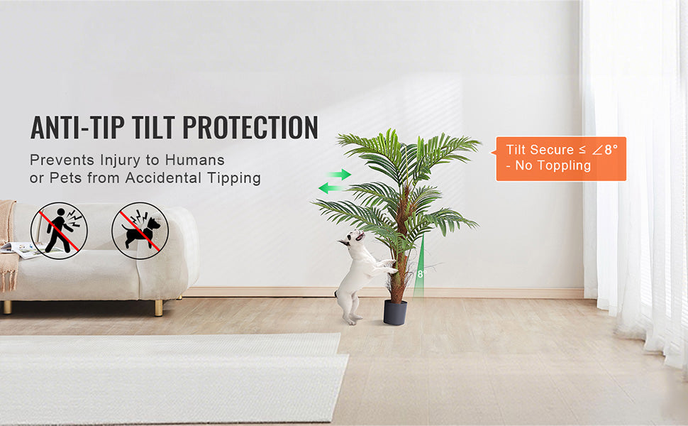 SucceBuy Artificial Palm Tree 4/5/6 FT Faux Plant Secure PE Material & Anti-Tip Tilt Protection Low-Maintenance Plant for Home