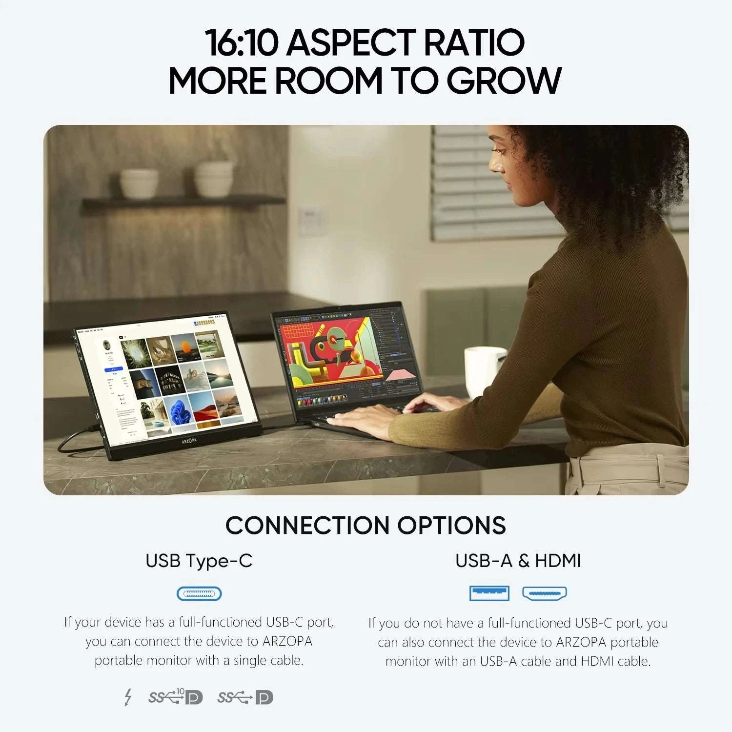 ARZOPA 16inch 2K Portable Monitor 16:10 IPS Screen with type-c mini hdmi Second Display for MAC/Laptop/PC/Xbox/PS4/5/Switch,Z1RC-16 Z1RC 2.5K / Poland
