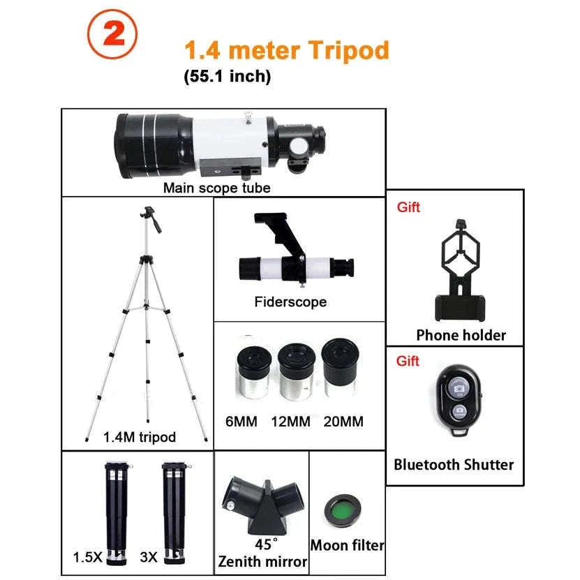 Astronomical Telescope F30070 150× Zoom HD Night Viewing-1.4M tripod