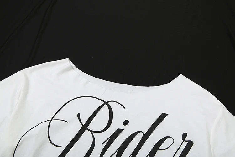 Asymmetrical Letter Print Crop Tee for Women with Skew Collar Fit-Red / S