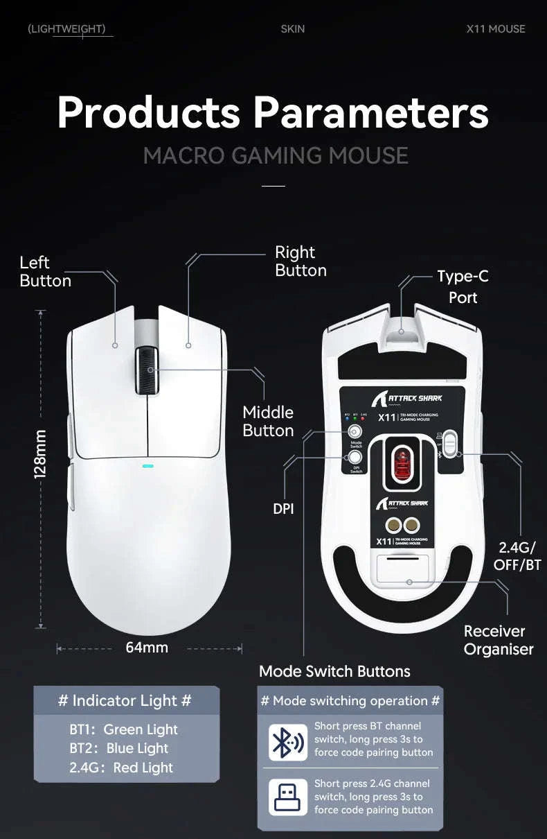 Attack Shark X11 Wireless Gaming Mouse-X11 White