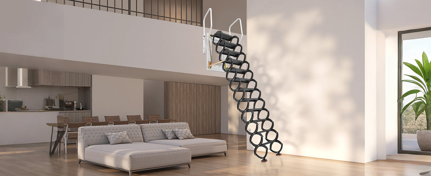 Wall-Mounted Steel Attic Ladder 660 lbs Capacity for 9.5 to 10 ft Ceilings