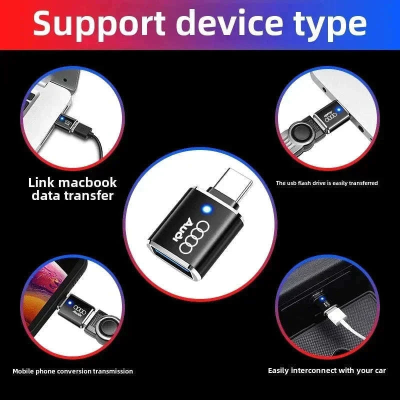 Audi USB-C Charging Adapter for A1 A3 A4 A5 A6 Q3 Q5 Q7 Q8-silvery 1pc