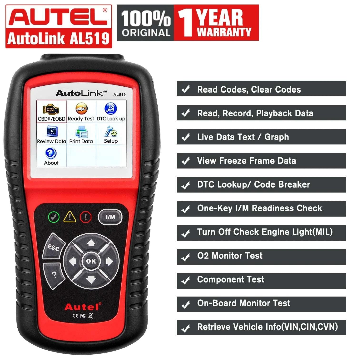 Autel AL619 OBD2 Scanner ABS SRS Car Diagnostic Code Reader-AL619 / Polish / UNITED KINGDOM