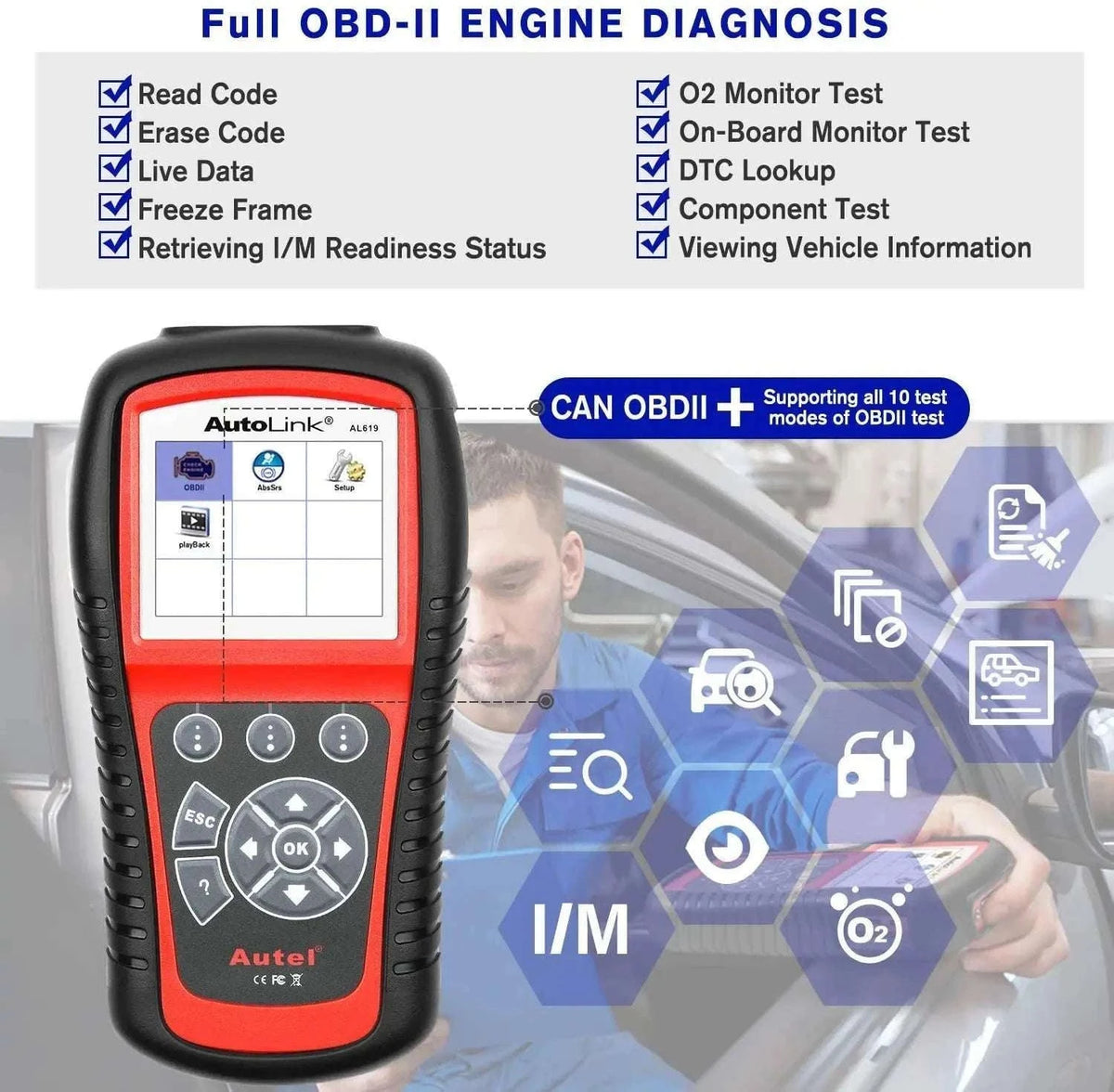 Autel AL619 OBD2 Scanner ABS SRS Car Diagnostic Code Reader-AL619 / Polish / UNITED KINGDOM