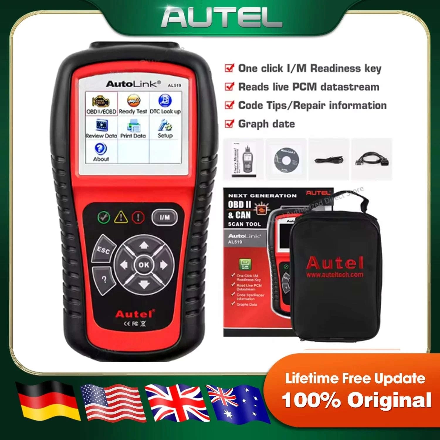Autel AL619 OBD2 Scanner ABS SRS Car Diagnostic Code Reader-AL619 / Polish / UNITED KINGDOM