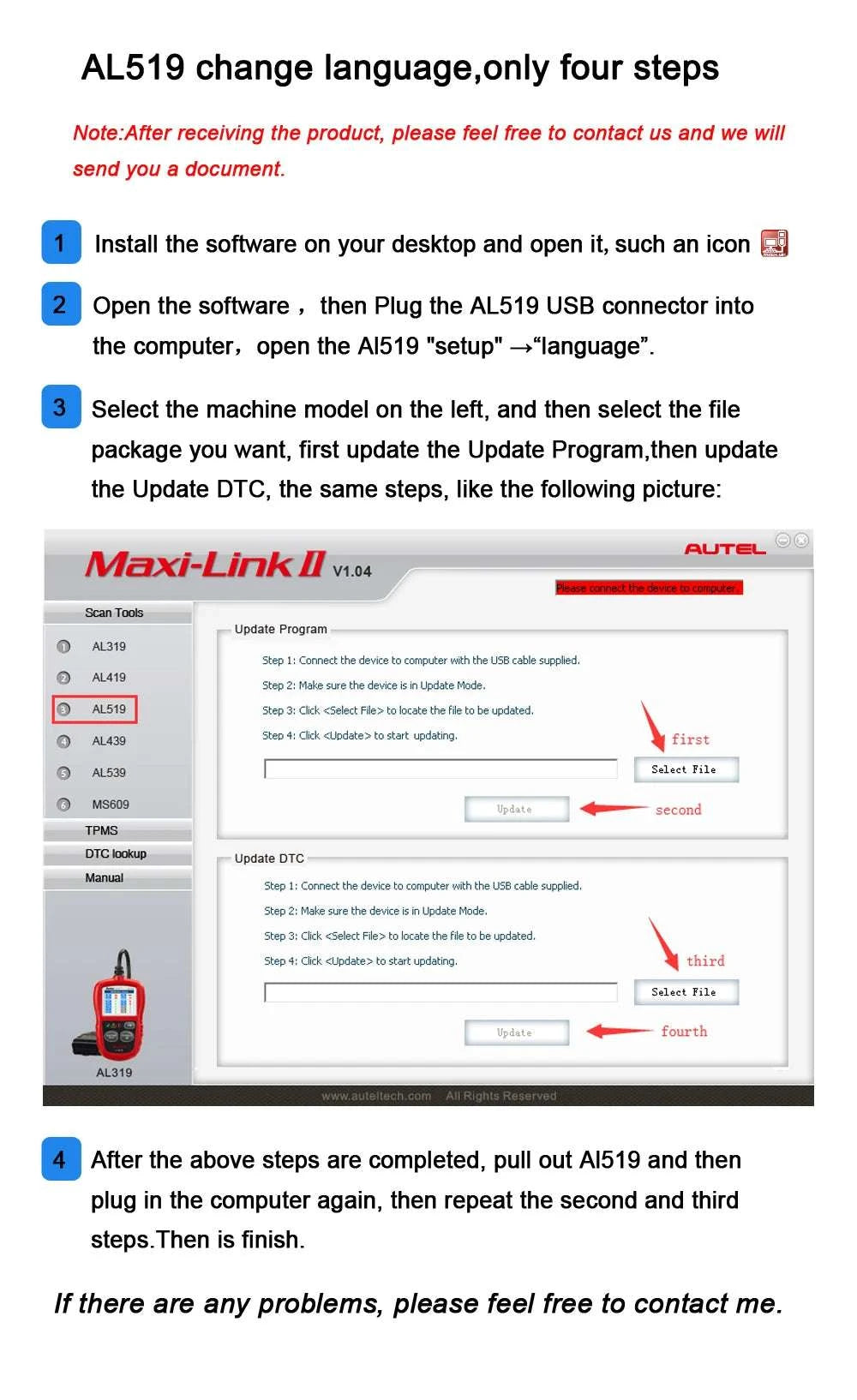 Autel AL619 OBD2 Scanner ABS SRS Car Diagnostic Code Reader-AL619 / Polish / UNITED KINGDOM