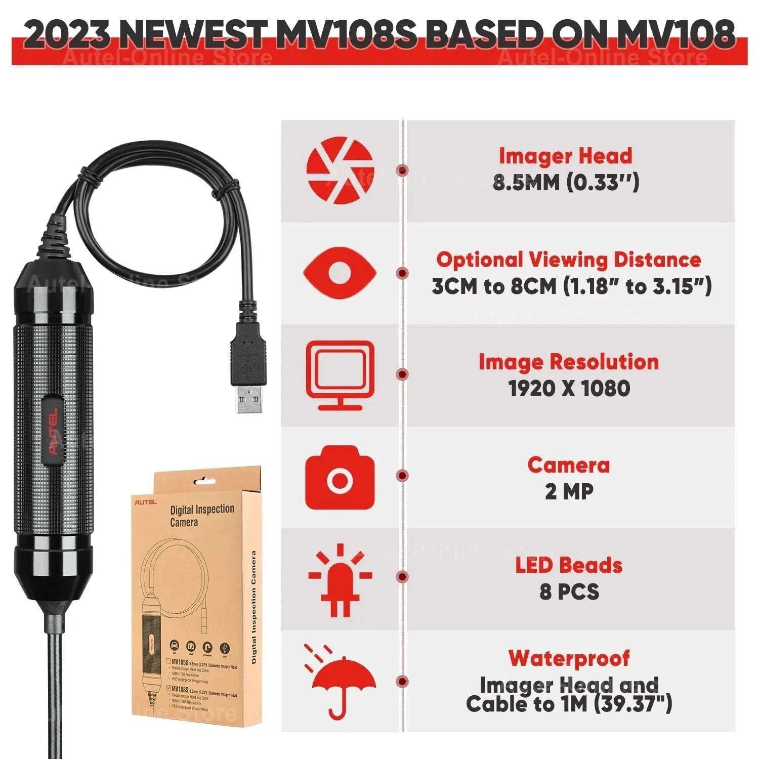 Autel MaxiVideo MV108S 1080P Inspection Camera, 8.5mm-MV108S / United States