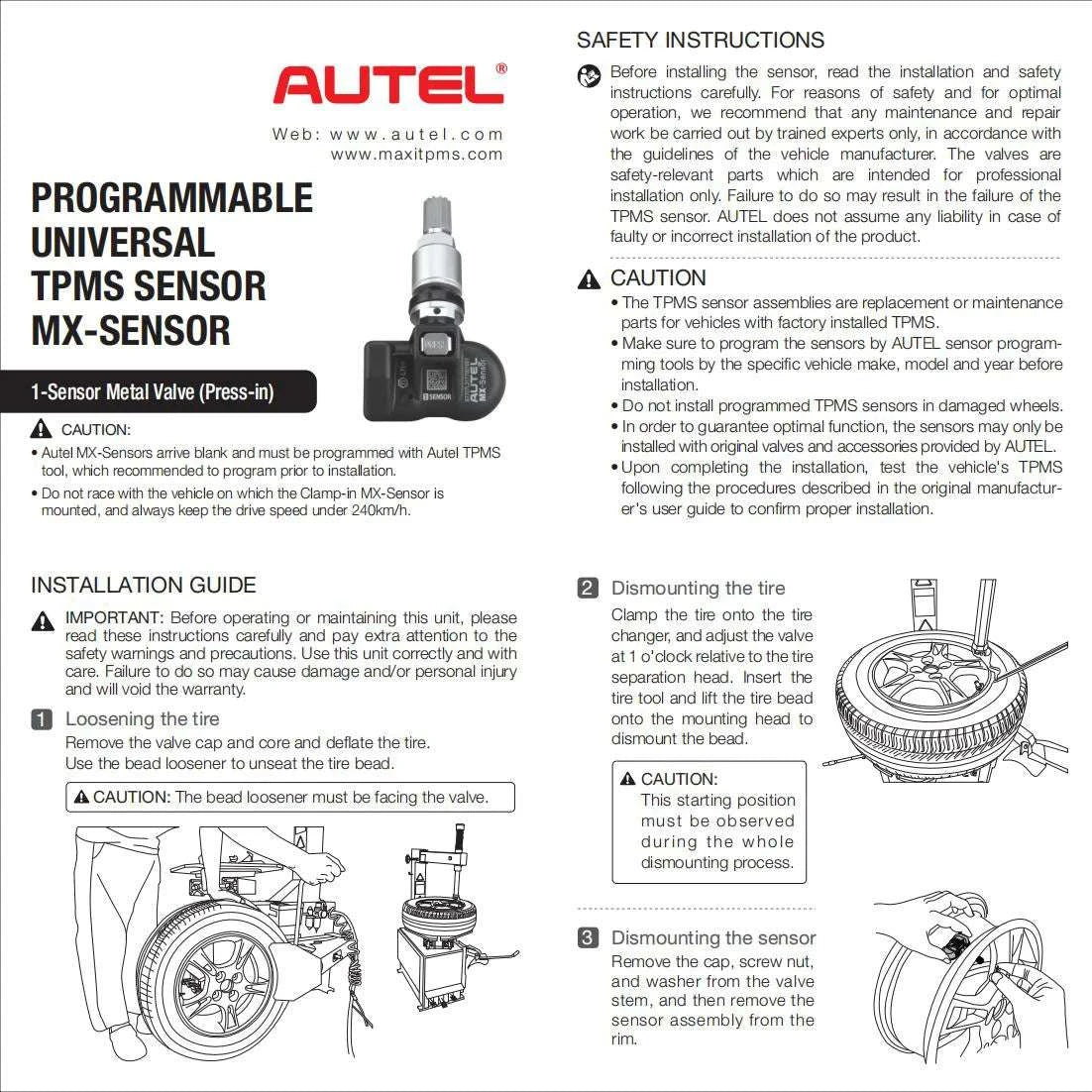 Autel MX-Sensor 2-in-1 TPMS 315MHz & 433MHz Press-In Replacement-4pcs Sensors / United States