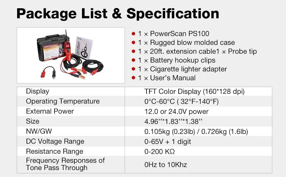 Autel PowerScan PS100 Circuit Tester 12V/24V Electrical Diagnostic Tool-Original / United States