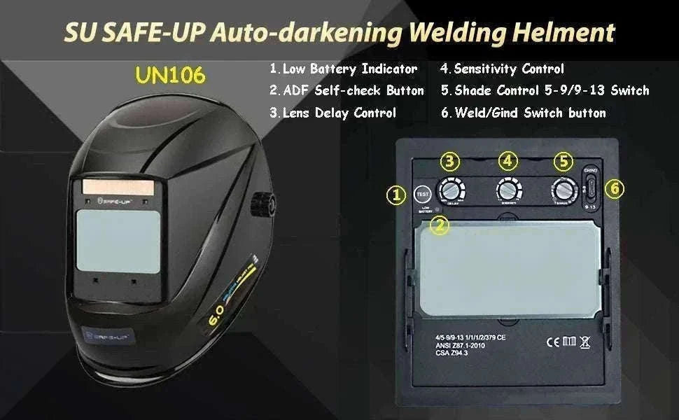 Auto-Darkening Welding Helmet 1/1/1/1 True Color 4 Sensors-UN9k Black