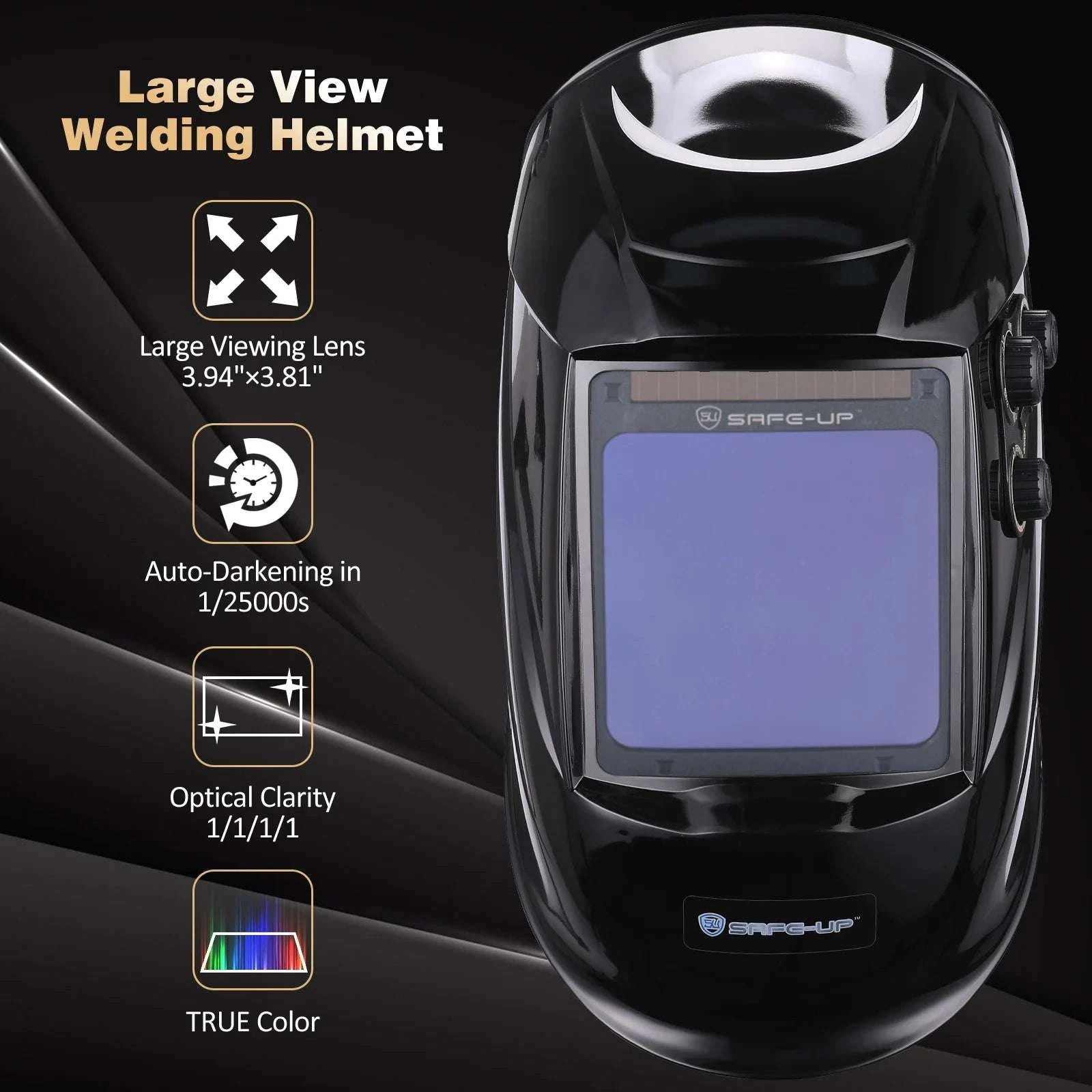 Auto-Darkening Welding Helmet 1/1/1/1 True Color 4 Sensors-UN9k Black