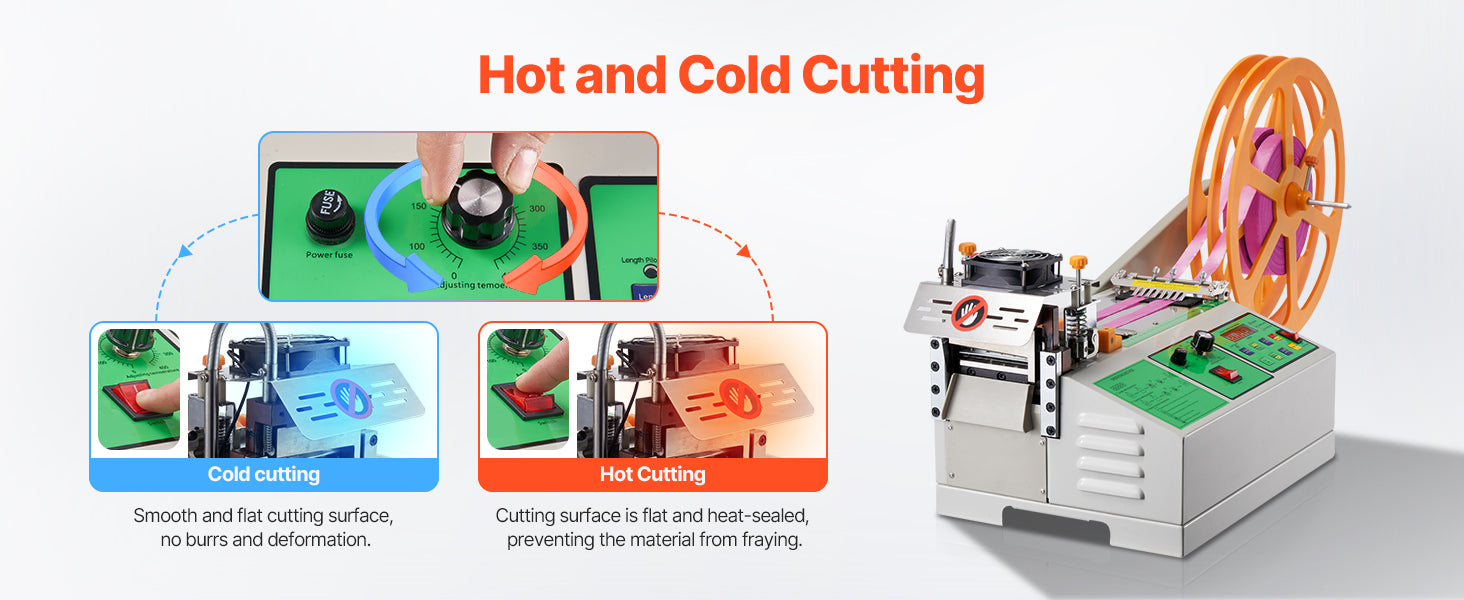 SucceBuy Automatic Webbing Cutting Machine Hot Cold Ribbon Cutting Machine with Adjustable Temperature LCD Display for Shoelaces