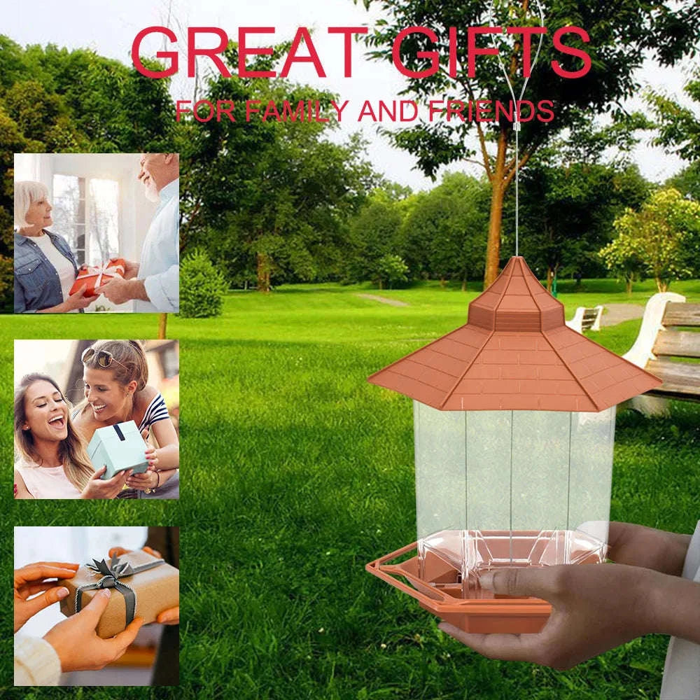 Automatic Bird Feeder Hanging Outdoor Gazebo-Style Food Container-1 Set