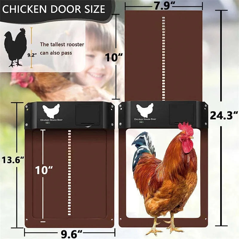 Automatic Chicken Coop Door with Light Sensor Control-Brown