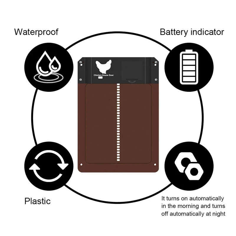 Automatic Chicken Coop Door with Light Sensor Control-Brown