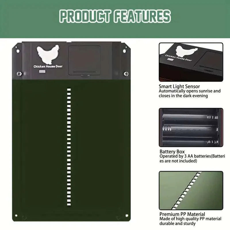 Automatic Chicken Coop Door with Light Sensor Control-Brown