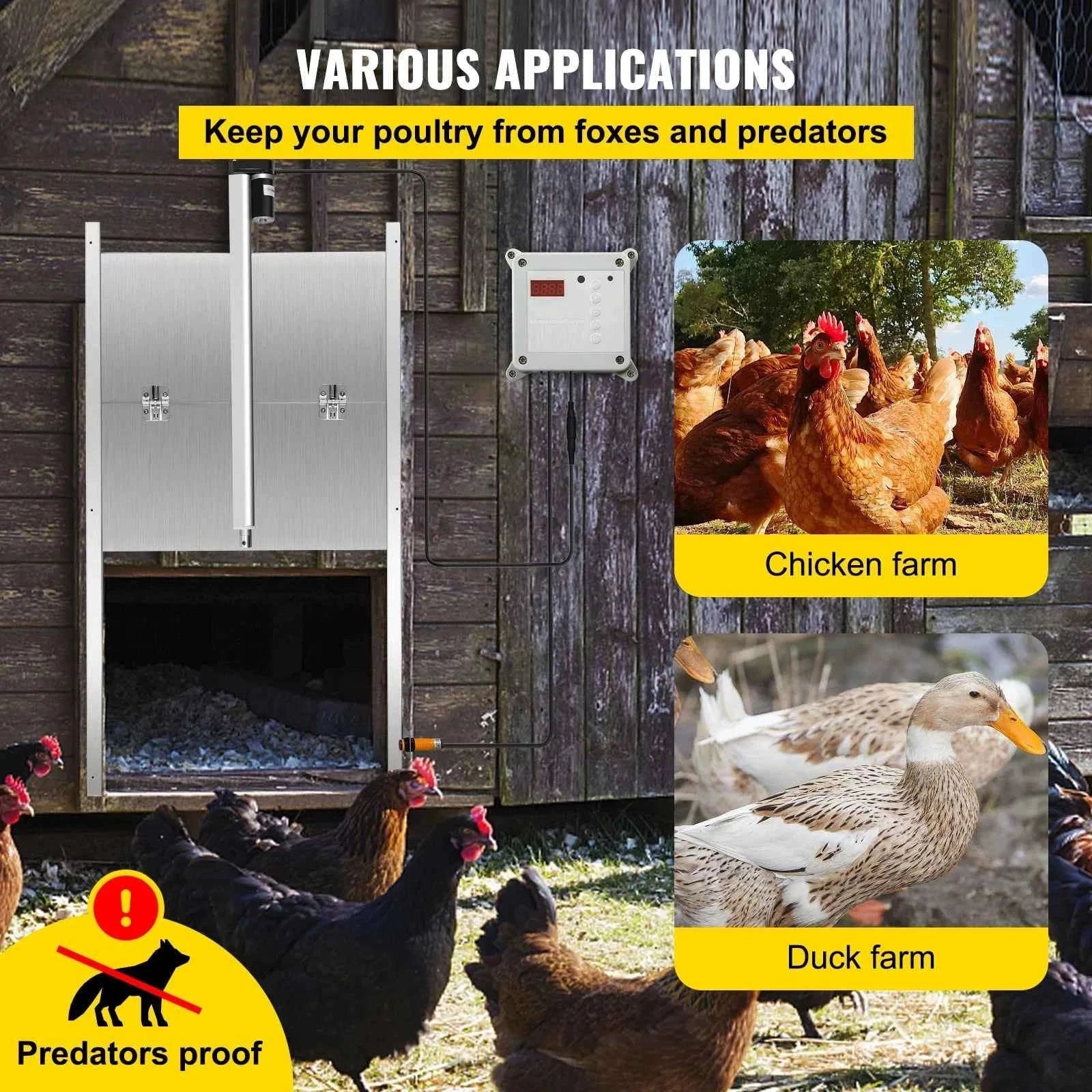 Automatic Chicken Coop Door with Timer, Light Sensor & 2 Remotes-EU plug / 11.8 x 11.8 in / france