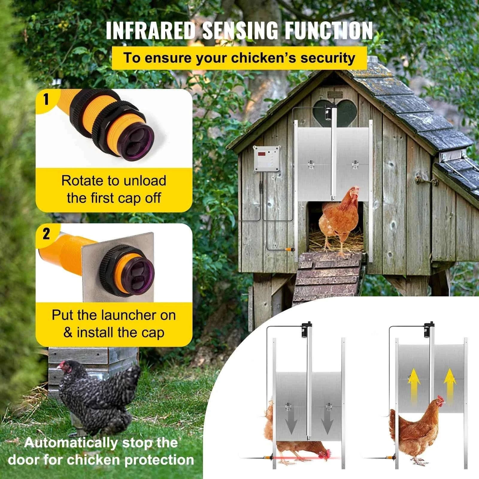 Automatic Chicken Coop Door with Timer, Light Sensor & 2 Remotes-EU plug / 11.8 x 11.8 in / france