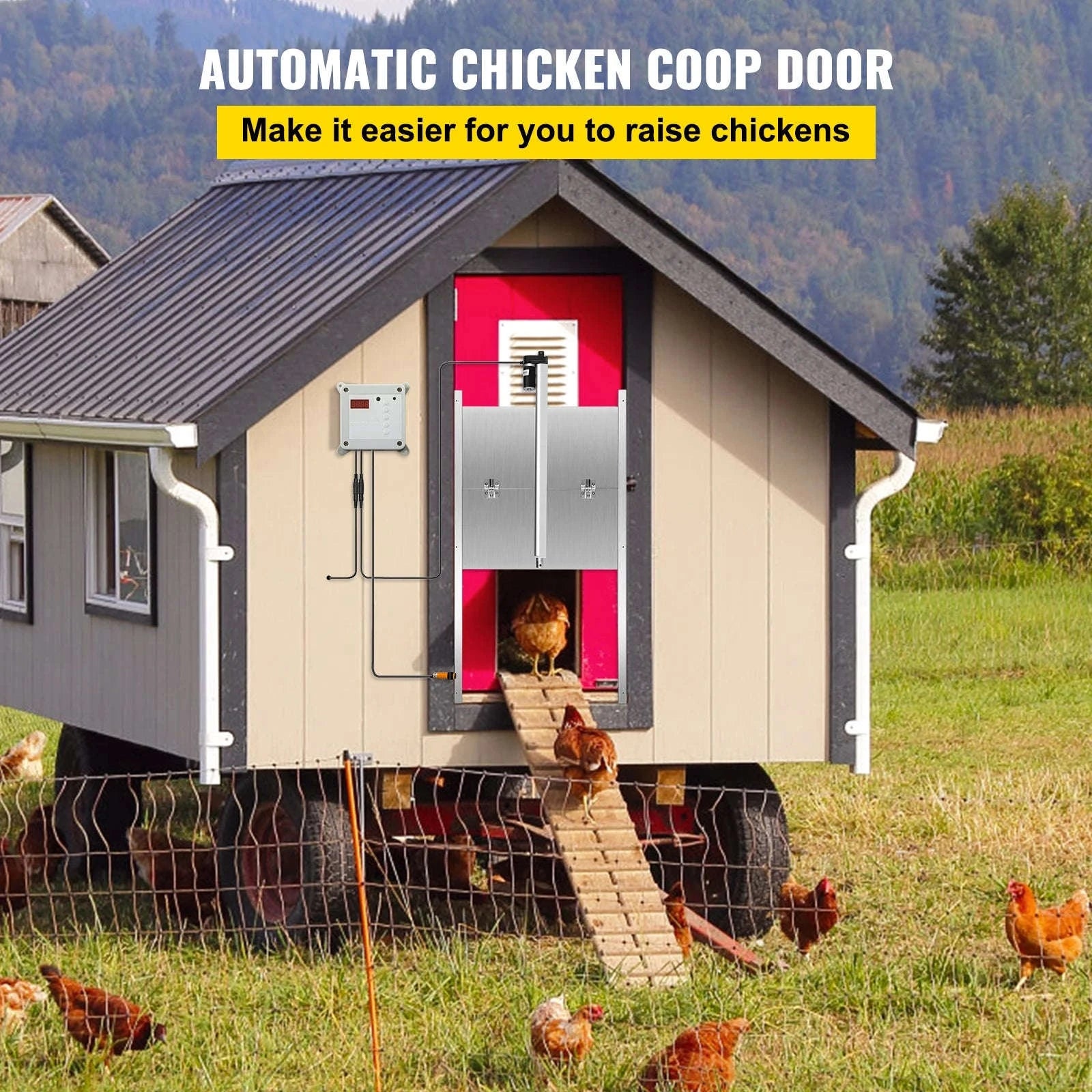 Automatic Chicken Coop Door with Timer, Light Sensor & 2 Remotes-EU plug / 11.8 x 11.8 in / france
