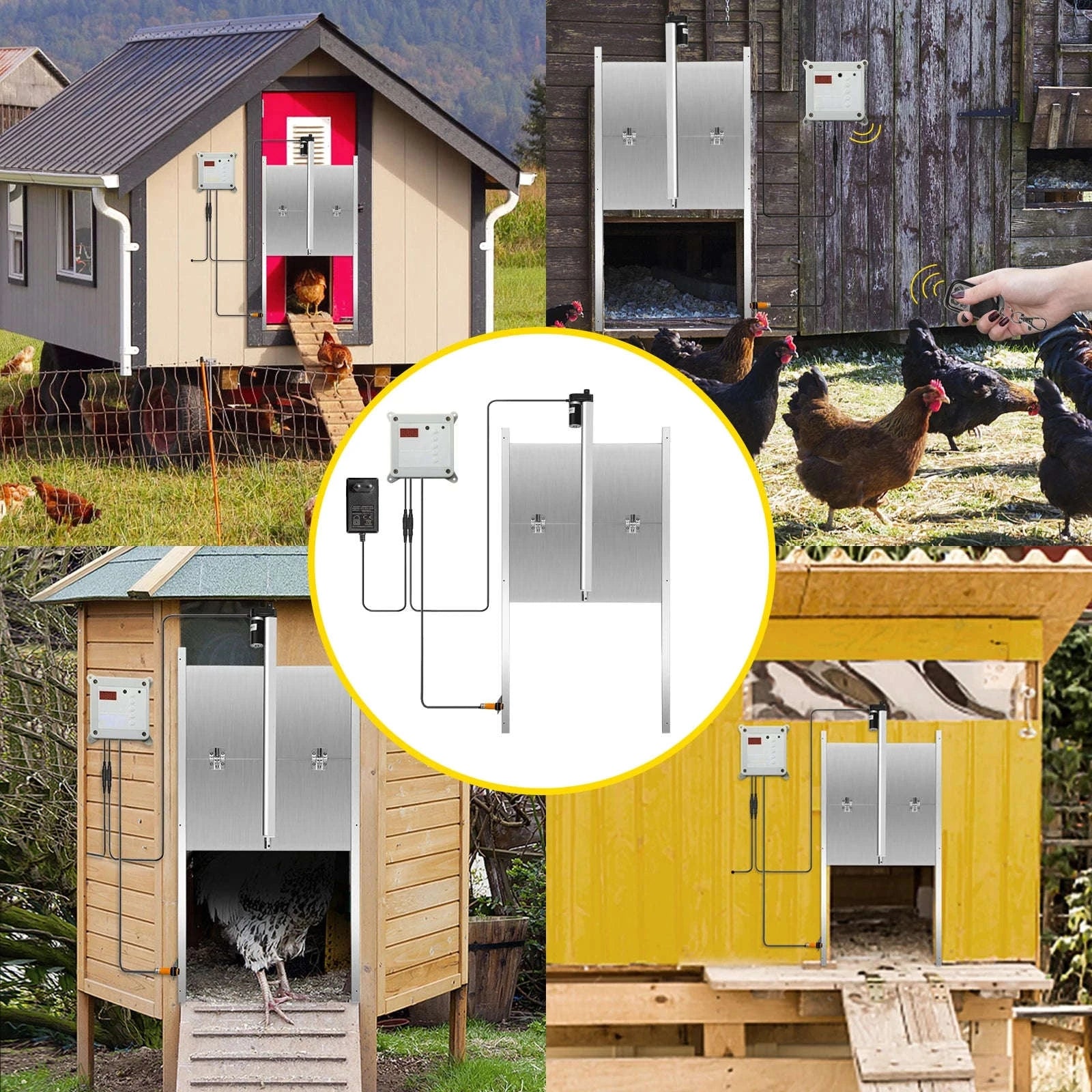 Automatic Chicken Coop Door with Timer, Light Sensor & 2 Remotes-EU plug / 11.8 x 11.8 in / france