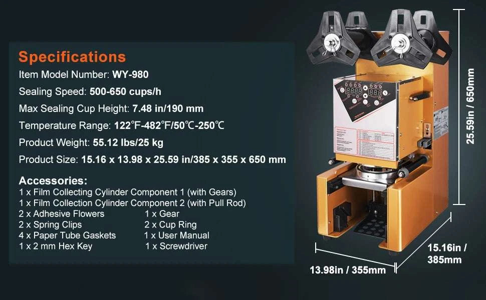 Automatic Cup Sealing Machine 500–650 Cups/H for Boba & Drinks-Black New / United States