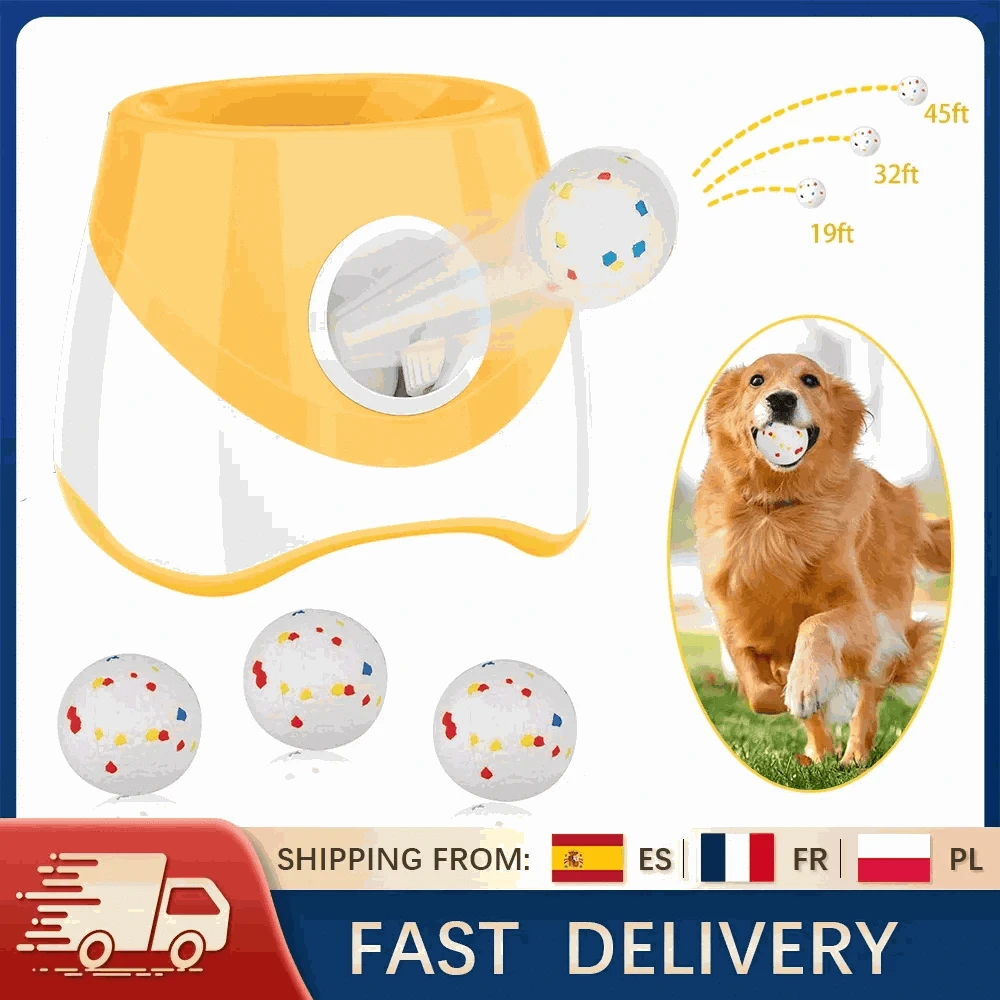 Automatic Dog Ball Launcher with 3 Balls, Adjustable 19–45 ft-Orange / france