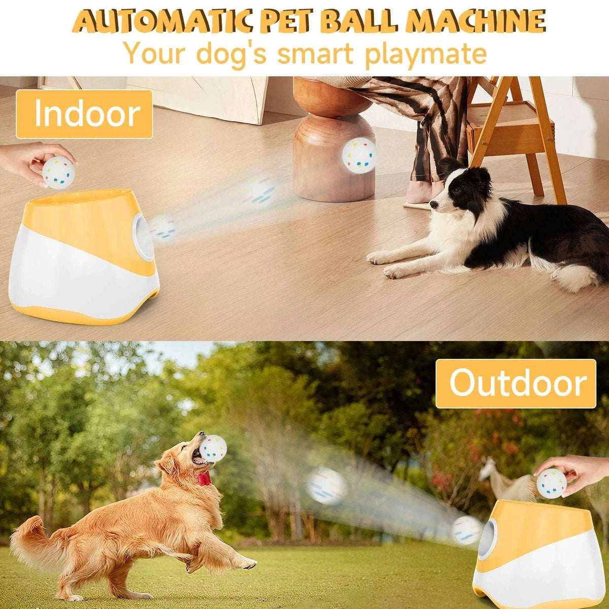 Automatic Dog Ball Launcher with 3 Balls, Adjustable 19–45 ft-Orange / france