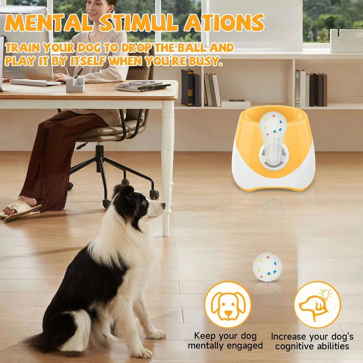 Automatic Dog Ball Launcher with 3 Balls, Adjustable 19–45 ft-Orange / france