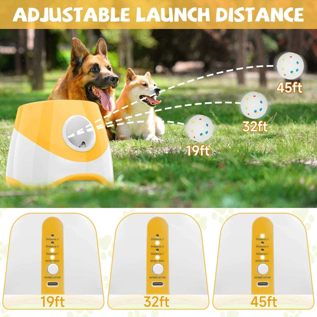Automatic Dog Ball Launcher with 3 Balls, Adjustable 19–45 ft-Orange / france
