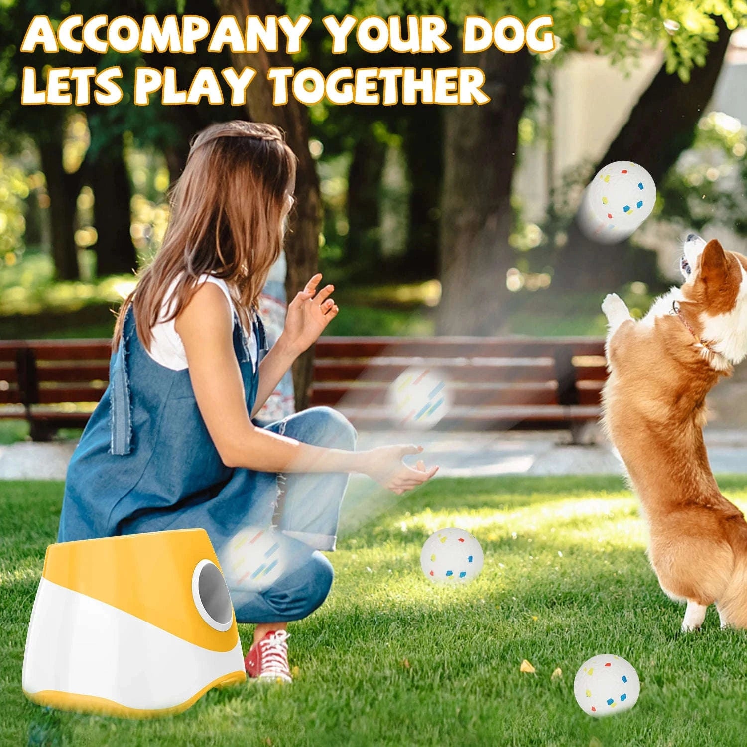 Automatic Dog Ball Launcher with 3 Balls, Adjustable 19–45 ft-Orange / france