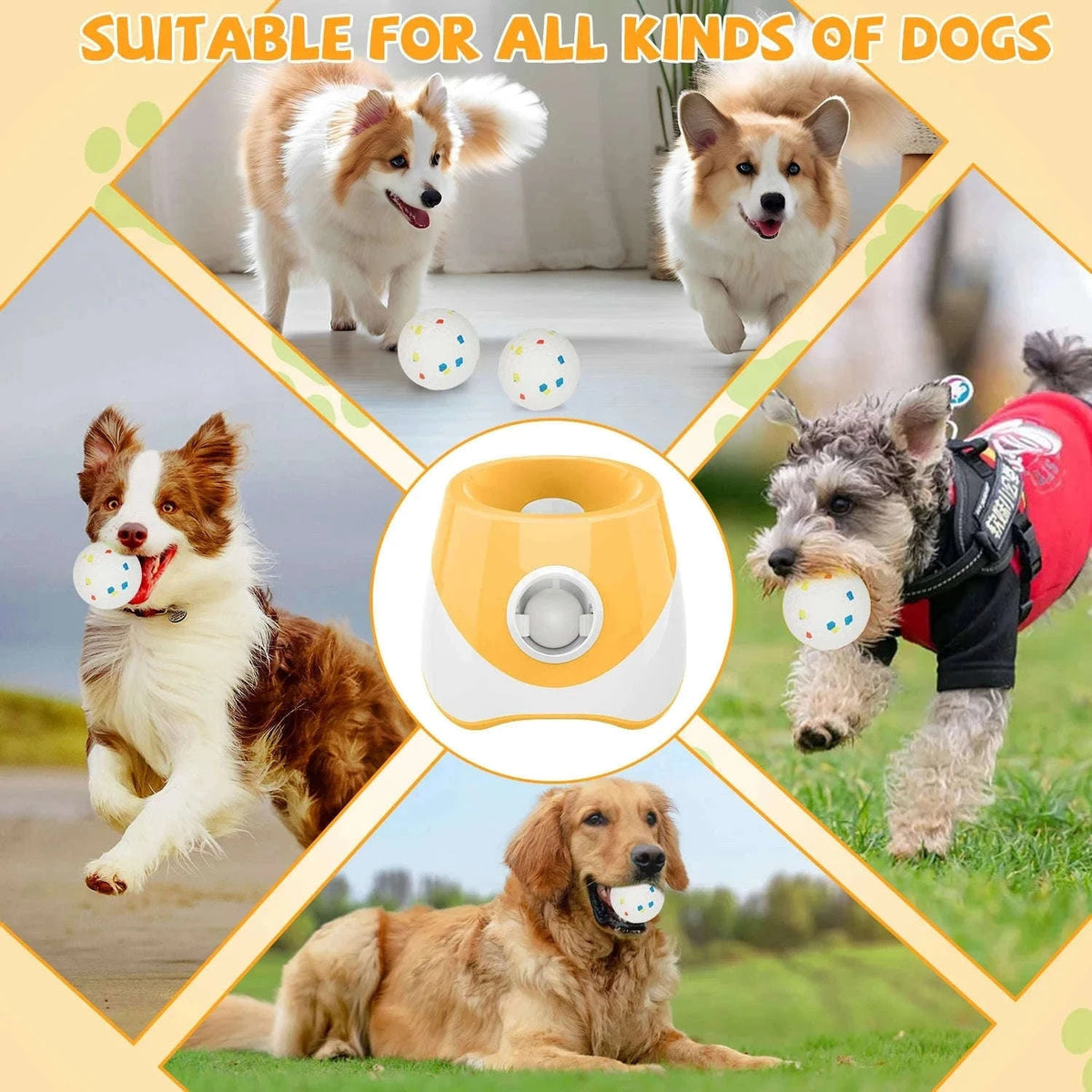Automatic Dog Ball Launcher with 3 Balls, Adjustable 19–45 ft-Orange / france