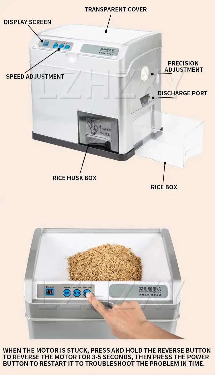 Automatic Electric Rice Mill Machine 500W Household Rice Husker-WHITE